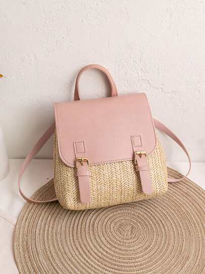 Женская соломенная сумка с плетеным дизайном и клапаном SHEIN