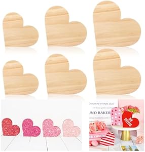 Whaline 6Pcs Valentine's Day Heart Shaped Table Wooden Sign Unfinished Blank Heart Pine Wood Slice Double-Sided Tabletop Heart Decor for Wedding Anniversary Tried Tray Office DIY Crafts Whaline