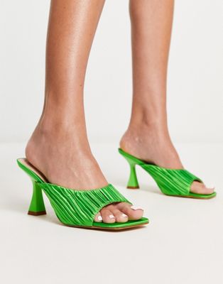 Туфли-мюли на каблуке RAID Jovia из ярко-зеленого фактурного атласа Raid