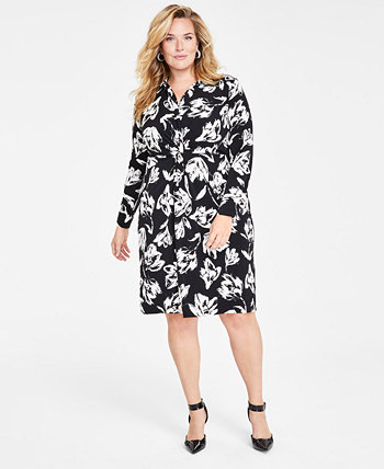 Plus Size Floral-Print Twist-Front Dress, Created for Macy's I.N.C. International Concepts