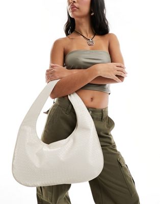 Гламурная плетеная большая сумка на плечо кремового цвета GLAMOROUS