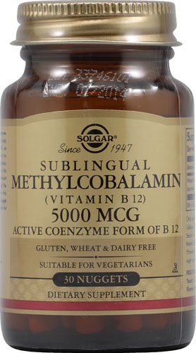 Solgar Метилкобаламин Сублингвальный витамин B12 -- 5000 мкг -- 30 гранул Solgar