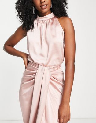 Style Cheat high neck satin top in blush - part of a set Style Cheat