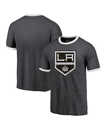 Мужская футболка с меланжевым покрытием черного цвета Los Angeles Kings Ringer Contrast Tri-Blend Majestic