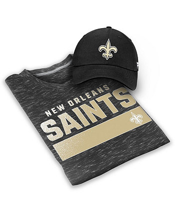 Мужская фирменная футболка New Orleans Saints в меланжевом серо-черном цвете и регулируемая шляпа Fanatics