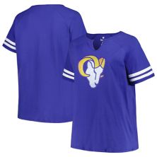 Women's Fanatics Branded Royal Los Angeles Rams Plus Size Logo Notch Neck Raglan Sleeve T-Shirt Fanatics