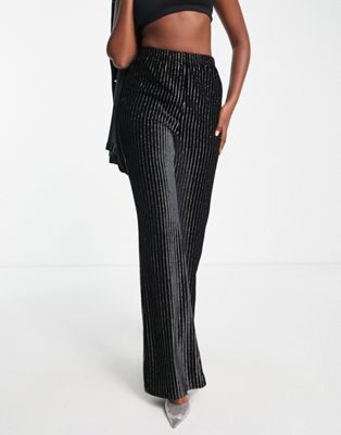 I Saw It First flared stripe velvet pants in black - part of a set I Saw It First