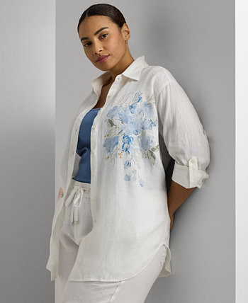 Льняная рубашка с цветочным принтом больших размеров LAUREN Ralph Lauren