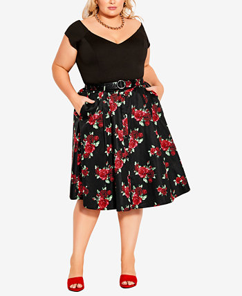 Модные юбки больших размеров в винтажном стиле с розами City Chic