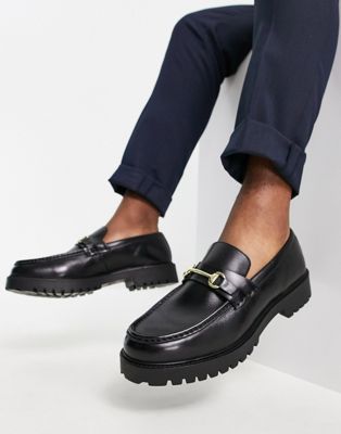 Walk London sean chunky snaffle loafers in black leather  WALK London