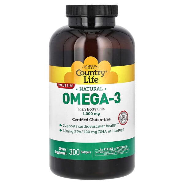 Natural Omega-3 - 1000 мг - 300 капсул - Country Life Country Life