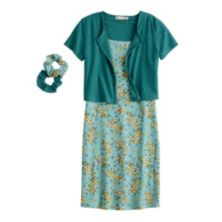 Вязаный кардиган и платье с резинками для девочек 7–16 лет, стандартный размер и размер больших размеров Knit Works