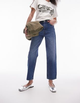 Topshop cropped Runway jeans in mid blue TOPSHOP