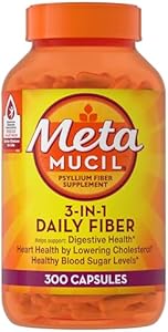 Metamucil 3-in-1 Fiber Capsules (Капсулы), Daily Psyllium Husk Fiber Supplement, Fiber Capsules for Digestive Health, Plant-Based Psyllium Husk Fiber Capsules, #1 Doctor Recommended Fiber Brand, 300ct Capsules Metamucil