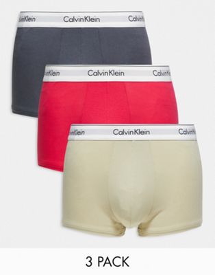 Calvin Klein 3-pack trunks in pink, charcoal gray and beige Calvin Klein