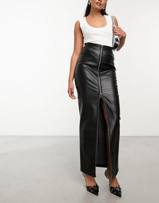 Черная кожаная юбка макси с молниями Simmi Simmi Clothing