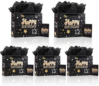 Powbrace 13" Kids’ Birthday Gift Bag Set (Black, 1PCS) with Card & Tissue Paper, Medium Size for Boys, Girls, Baby Boy Powbrace