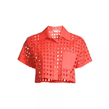 The Cabana Cotton Eyelet Cropped Shirt SOLID & STRIPED