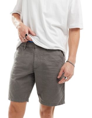 ASOS DESIGN slim regular length linen mix shorts with fixed waist in gray ASOS DESIGN