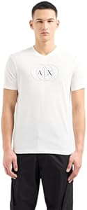 Armani Exchange Men's Regular Fit Cotton V Neck Center Logo Tee A｜X Armani Exchange