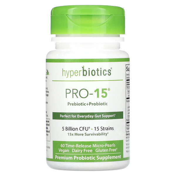 PRO-15, Идеальный пробиотик, 5 миллиардов КОЕ, 60 запатентованных микрогранул пролонгированного действия Hyperbiotics