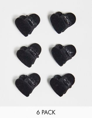 DesignB London pack of 6 velvet mini heart hair clips in black DesignB London
