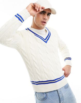 Кремовый/темно-синий хлопковый свитер крикетной вязки Polo Ralph Lauren Polo Ralph Lauren