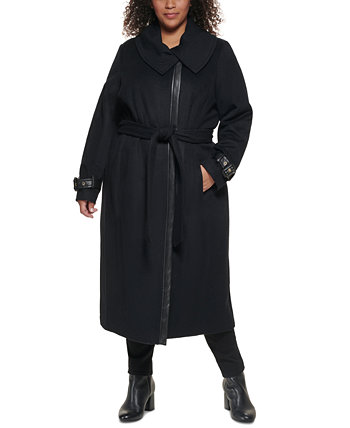 Пальто большого размера с запахом и отделкой из искусственной кожи с поясом, созданное для Macy's Cole Haan