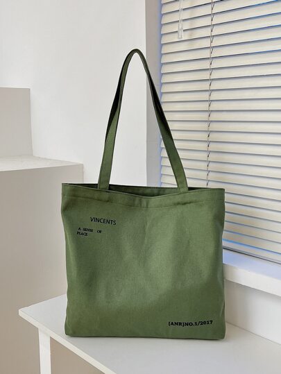 Холщовая сумка-шопер с текстовым принтом SHEIN