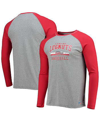 Мужская красная серая бейсбольная футболка Lansing Lugnuts с длинным рукавом Boxercraft