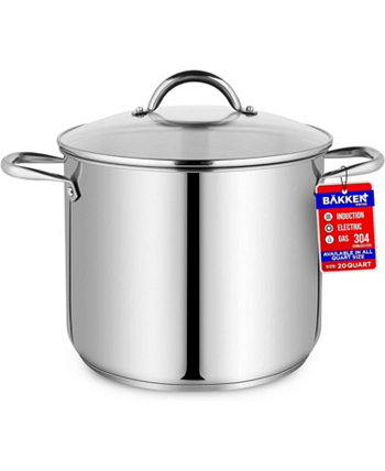 Bakken-Swiss Deluxe 20-Quart Stainless Steel Stockpot w/Tempered Glass See-Through Lid - Simmering Delicious Soups Stews & Induction Cooking - Exceptional Heat Distribution - Heavy-Duty & Food-Grade Bakken- Swiss