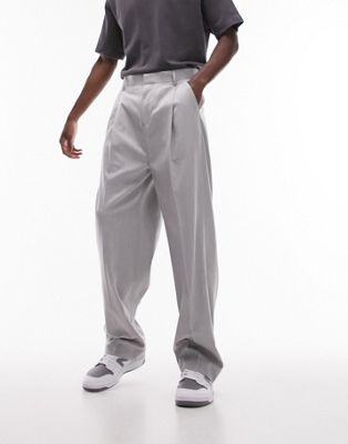 Серые элегантные широкие брюки со складками Topman TOPMAN