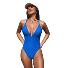 Women's CUPSHE Textured V-Wire Plunge One Piece Swimsuit Cupshe