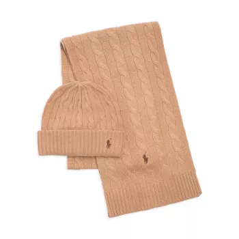 Двухкомпонентная кашемировая шапка косой вязки с оригинальной этикеткой и усилитель; Комплект шарфов Polo Ralph Lauren