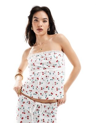 ASOS DESIGN broderie bandeau with ribbon detail in cherry print ASOS DESIGN