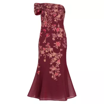 Платье миди с цветочным принтом и эффектом металлик Marchesa Notte