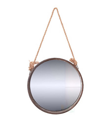 Круглое настенное зеркало в оцинкованной рамке с веревкой Vintiquewise
