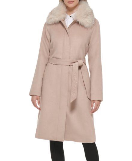 Шерстяное пальто с воротником из искусственного меха Karl Lagerfeld Paris