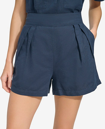 Women's Washed Linen High Rise Pull On Pleated Shorts Marc New York
