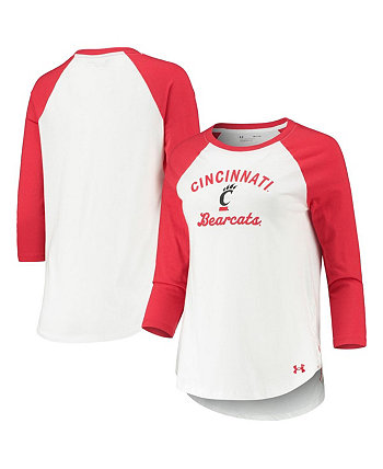 Женская бело-красная футболка Cincinnati Bearcats Baseball Raglan с рукавами 3/4 Under Armour