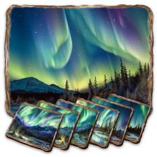 Nothern Lights Wooden Cork Placemat And Coasters Gift Set Of 7 Nature Wonders