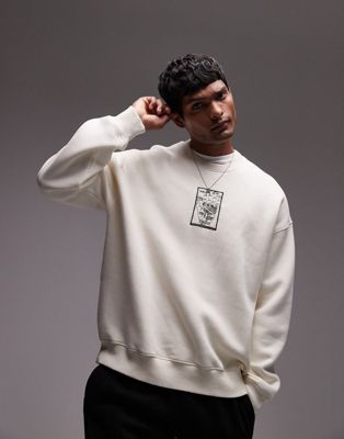 Topman oversized fit sweatshirt with cosmic hand print in ecru TOPMAN