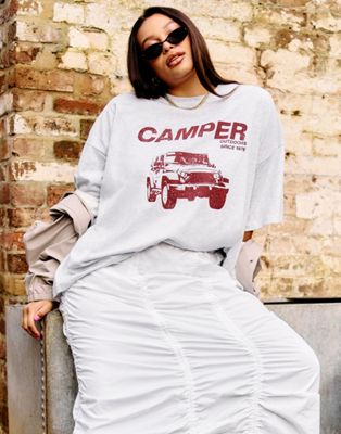 ASOS DESIGN oversized T-shirt with camper outdoors graphic in ice heather ASOS DESIGN