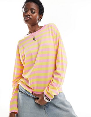 Monki oversize long sleeve top in pink and yellow stripe Monki