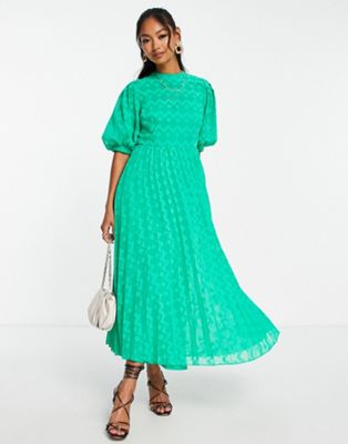 Изумрудно-зеленое платье миди со складками и шевронным узором и высоким воротником ASOS DESIGN ASOS DESIGN