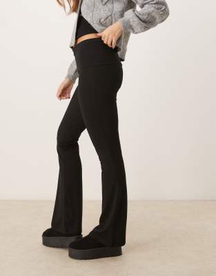 Gina Tricot Soft Touch jersey flared leg pants with fold-over waistband in black GINA TRICOT