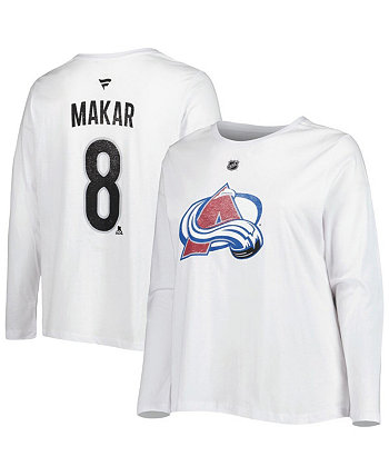 Женская футболка Cale Makar White Colorado Avalanche размера плюс с длинным рукавом с именем и номером Profile