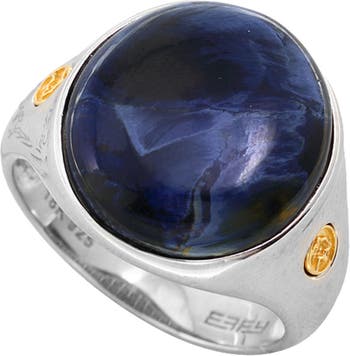 Кольцо с кабошоном из желтого золота 18 карат и стерлингового серебра с синим петерситом - размер 10 Effy
