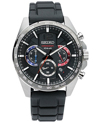Мужские часы Essentials с черным силиконовым ремешком и хронографом 43,9 мм Seiko