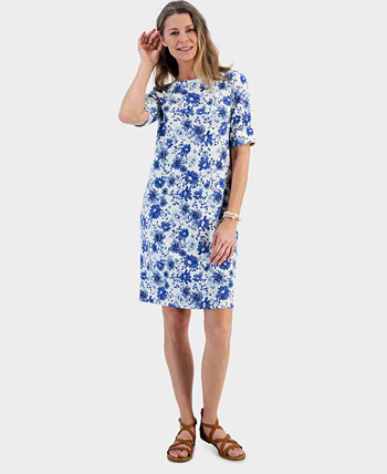 Women's Printed Boat-Neck Elbow Sleeve Dress, Created for Macy's Style & Co